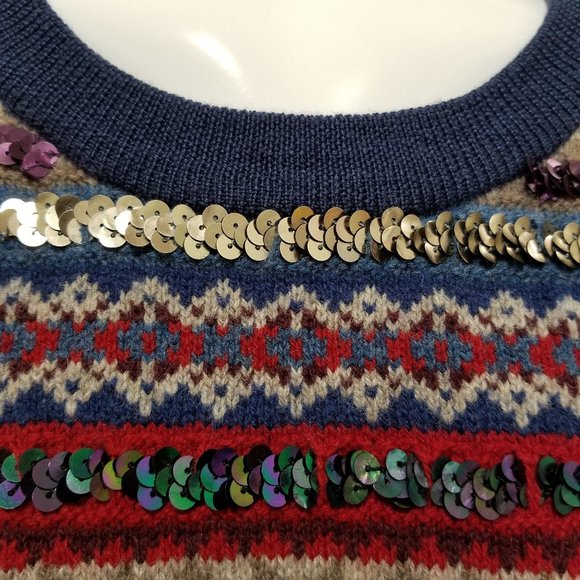 Marc by Marc Jacobs sweater Medium sequined fair isle striped pullover 100% wool - Picture 8 of 11